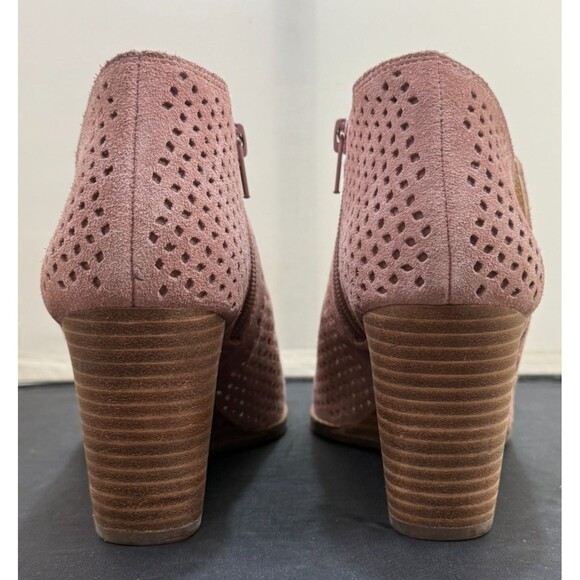 Lucky Brand Wedge Bootie Lilac Suede 8.5 Boho Pierced Peep Toe Jazley Ankle Boot - Picture 6 of 6